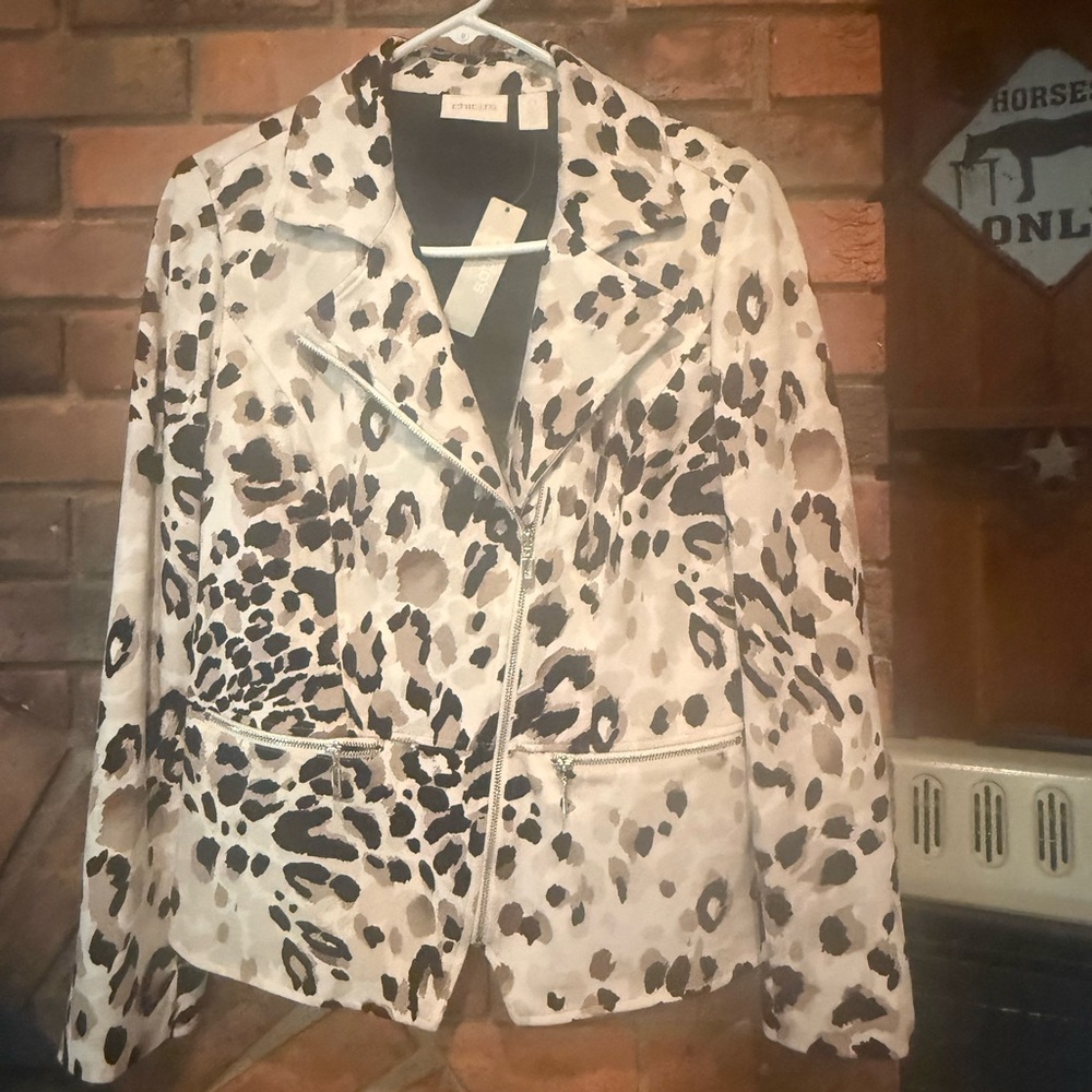 Chico's Neutral Leopard Print Moto-Style Blazer